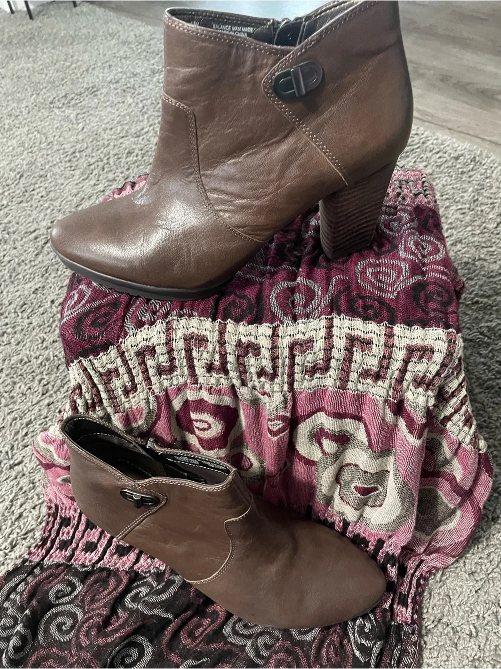 Women's Brown Faux Leather Ankle Boot with Block Heel